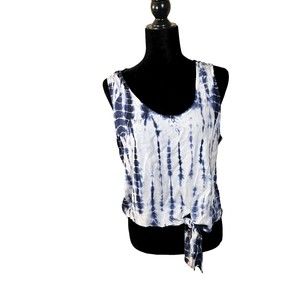 Style House Blue White Tie Dye Asymmetrical Front Tie Blouse Size Large